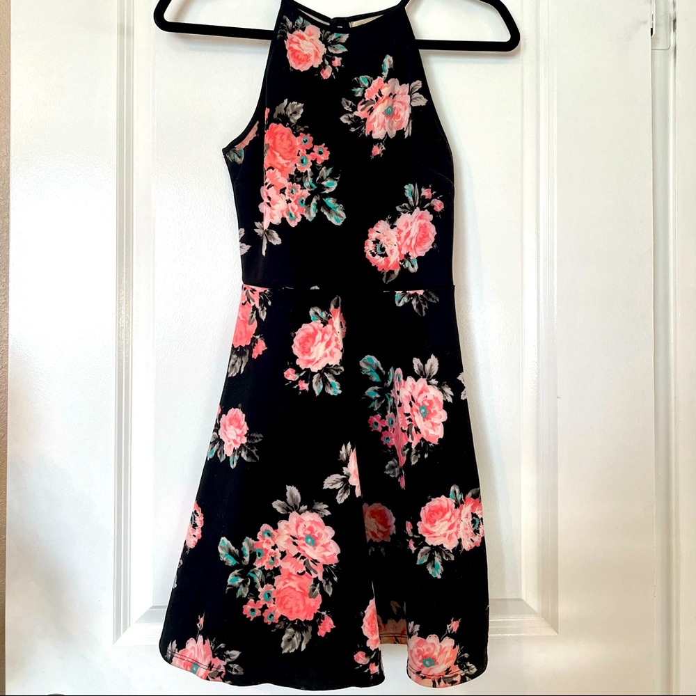 2/$15 - Black & Floral Print Fit & Flare Dress